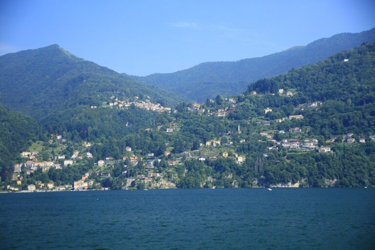 Lakeside hamlet and shoreline of Faggeto Lario on the eastern side of Lake Como