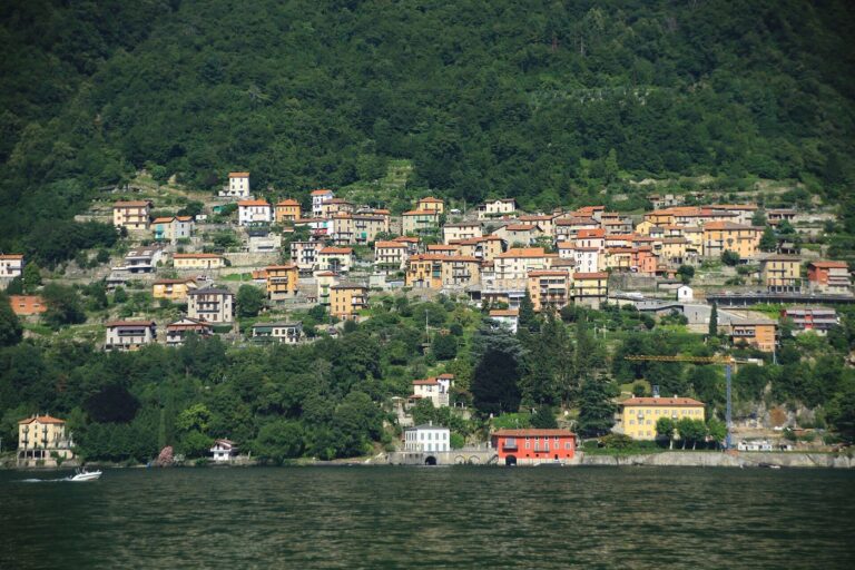 Pognana Lario village on its terraced slope above the eastern shore of Lake Como