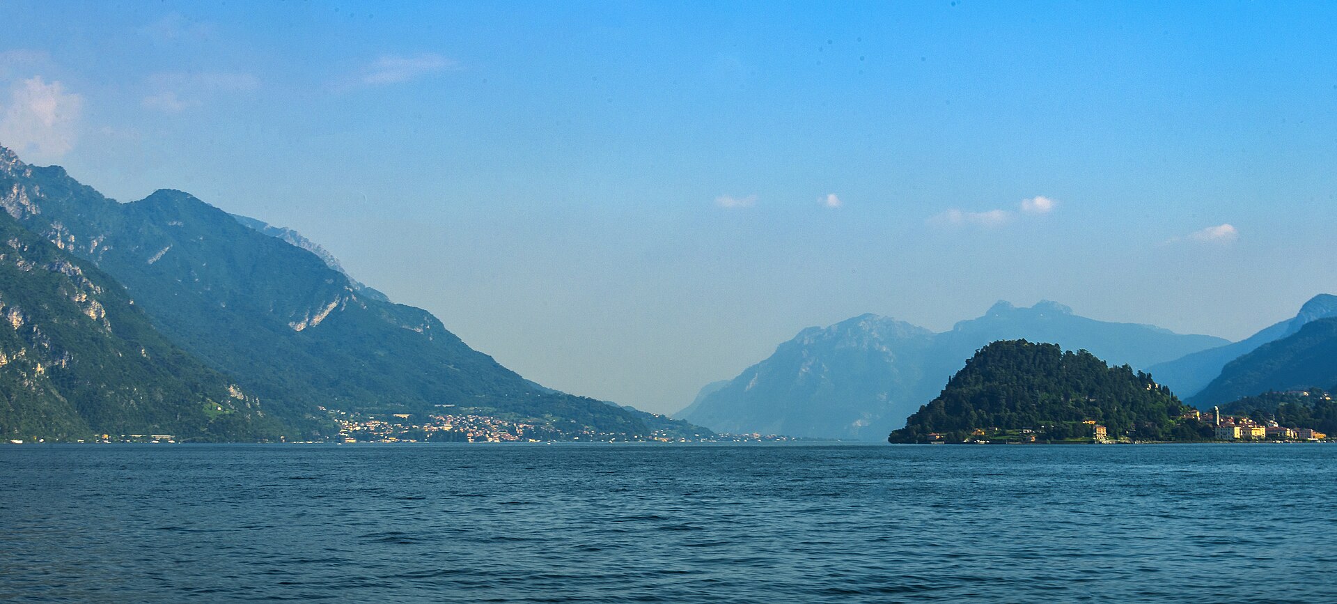 Bellagio on its promontory seen from the Menaggio to Varenna ferry on Lake Como