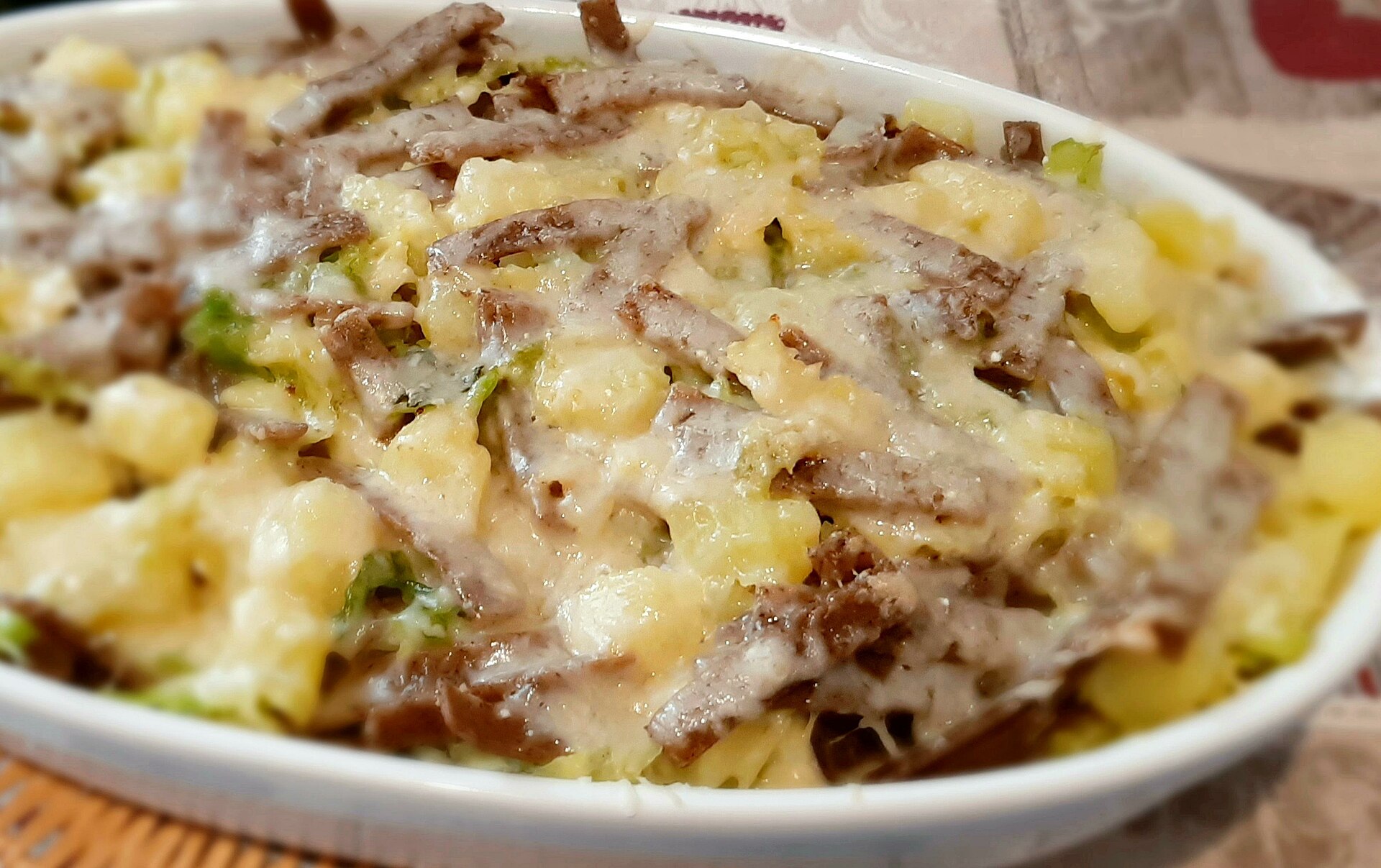 A dish of pizzoccheri, buckwheat pasta with cabbage, potato and cheese from the Valtellina